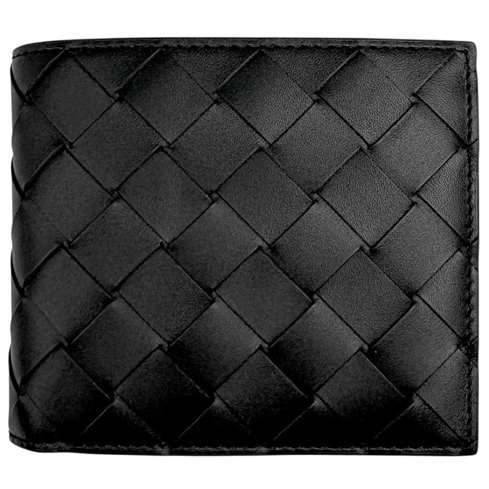 Bottega Veneta Intrecciato Bi fold Leather Wallet Black